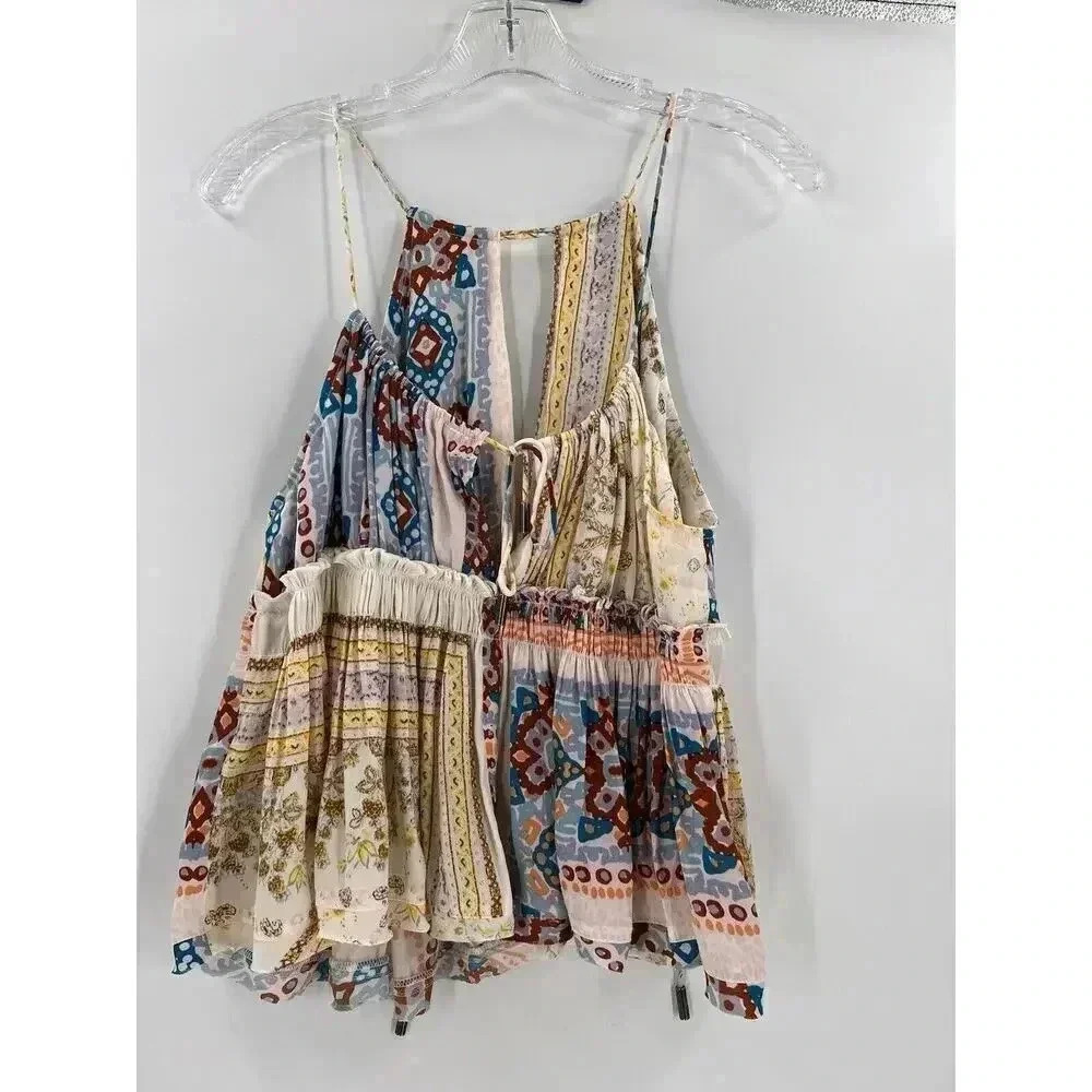 Free People “Bellini” Patchwork Adjustable Tank Oversized Small BOHO Festival EC - Picture 5 of 11